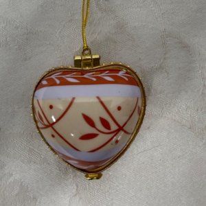 VALERIE Porcelain Heart Enamel Trinket Box Ornament LAUGHTER Orange